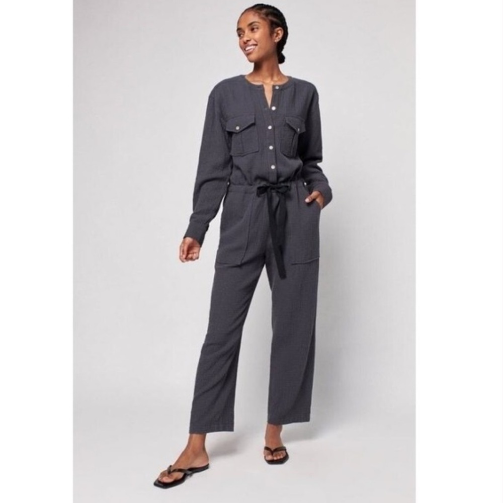 Faherty NWT Dream Organic Cotton Gauze Jumpsuit in Washed Black Extra Small - Picture 7 of 11
